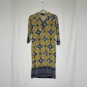 Suzy Shier Yellow and Blue Long Sleeve Dress